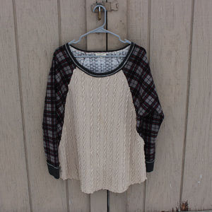 Plaid Crochet Knitted Sweater Shirt